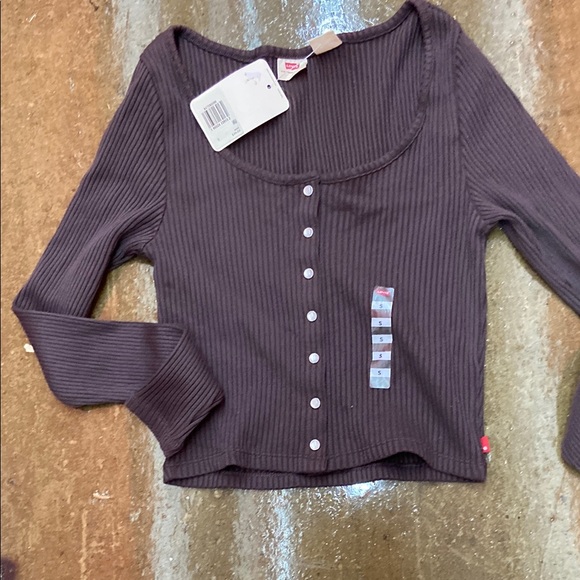 Women's Brown Long Sleeve Ribbed Top - Picture 8 of 9